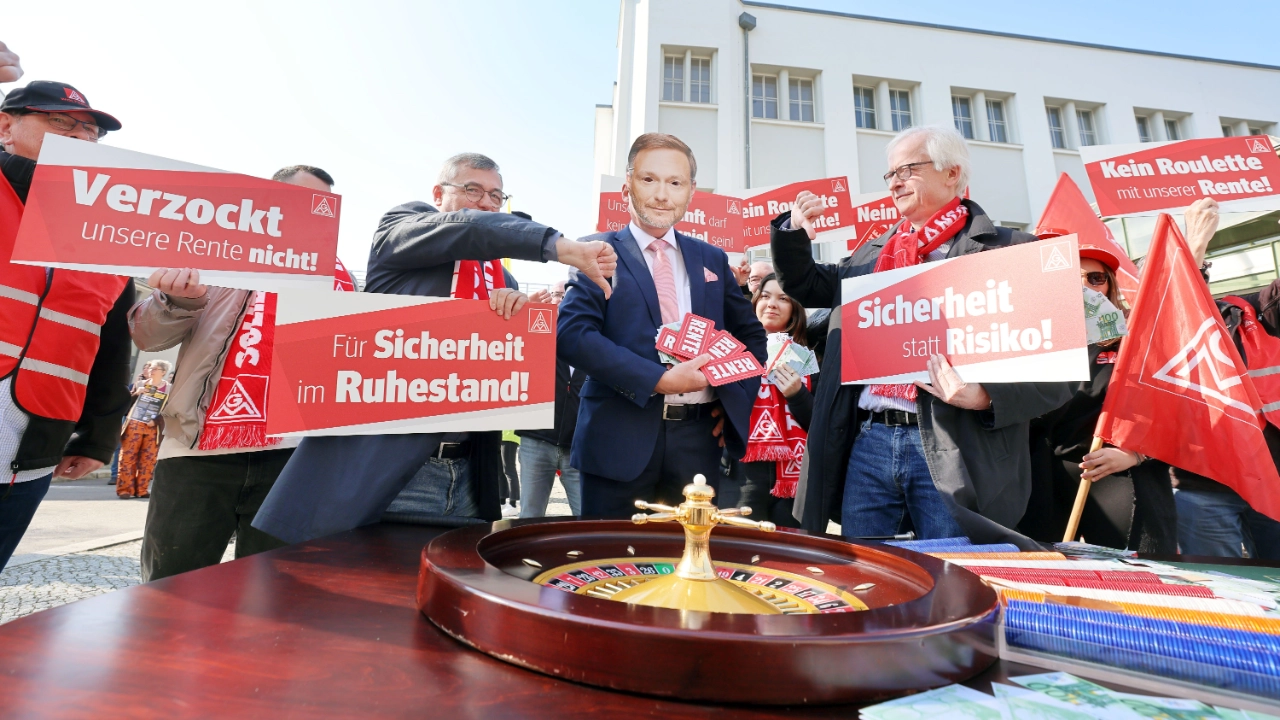 Verzockt unsere Rente nicht! IG Metall Demonstriert gegen die Aktienrente.