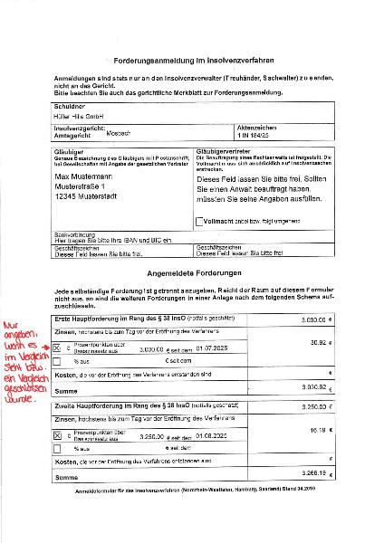Beispielvorlage Forderungsanmeldung